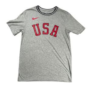 Nike Sportswear Team USA Tee Shirt Sz Small Short Sleeve Colorblock Collar Gray